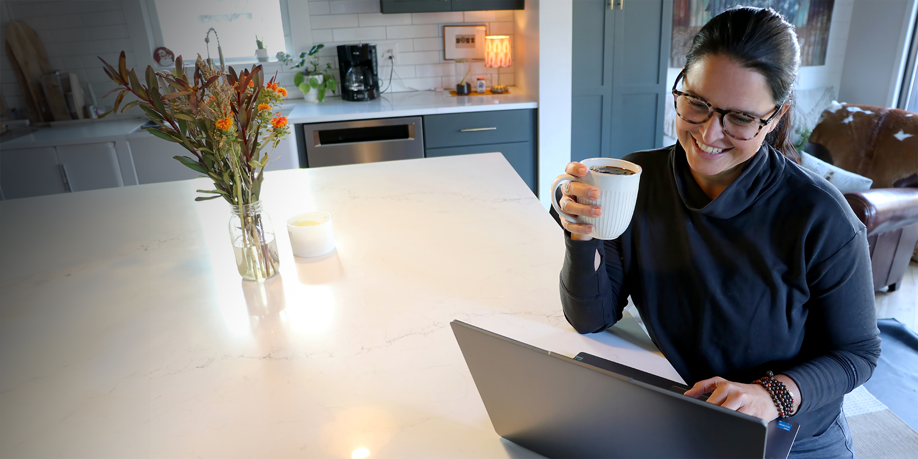 photo of woman working at home